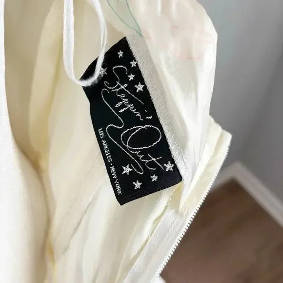 Vintage Steppin' Out Satin Floral Strapless Midi Dress Yellow XS - Picture 6 of 13